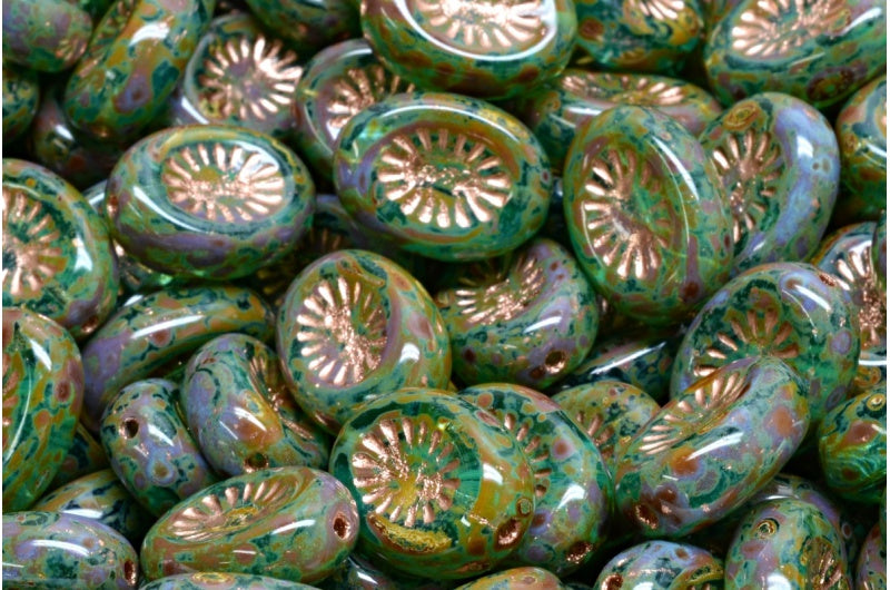 キウイビーズ、透明アクアトラバーチン銅裏地(60120-86800-54307)、ガラス、チェコ共和国