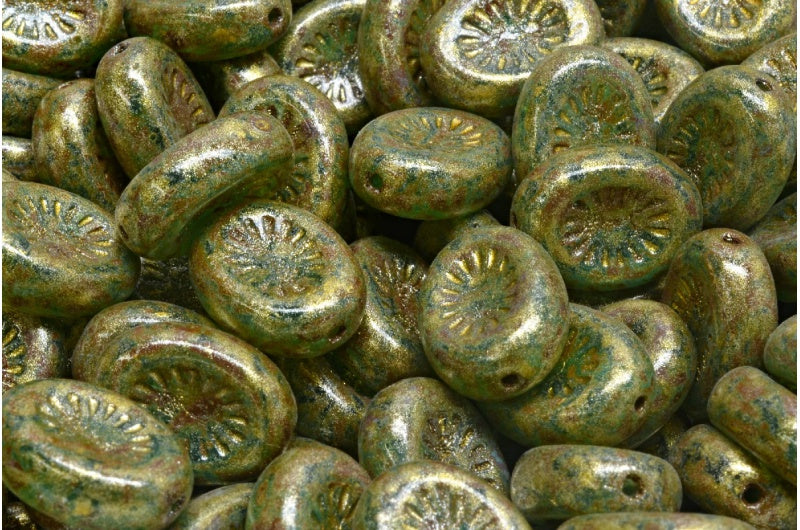Kiwi Beads, Transparent Aqua Travertin Light Yellow (60010-86800-34302), Glass, Czech Republic
