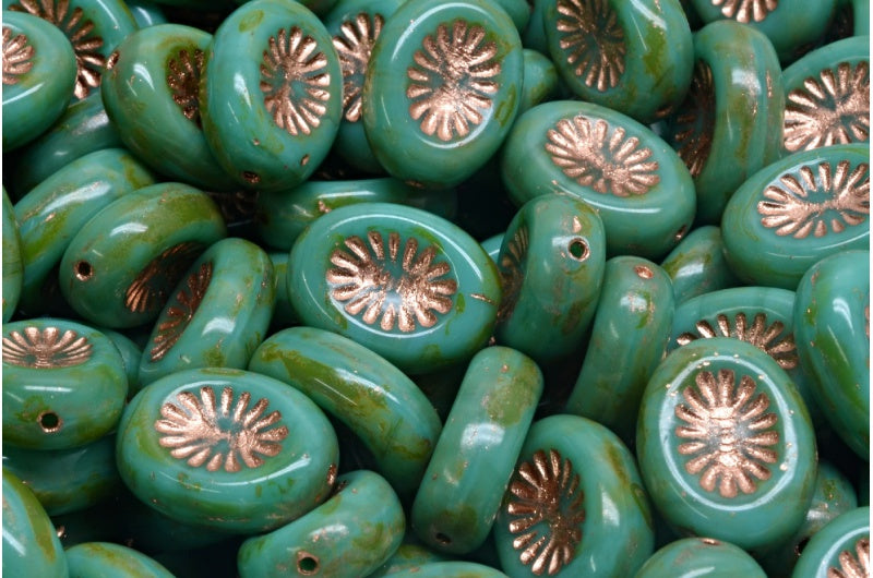 Kiwi Beads, Turquoise Travertin Copper Lined (63130-86800-54318), Glass, Czech Republic
