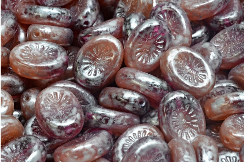 Kiwi Beads, Transparent Red Opal Pink Silver Splash (70350-71010-86700), Glass, Czech Republic