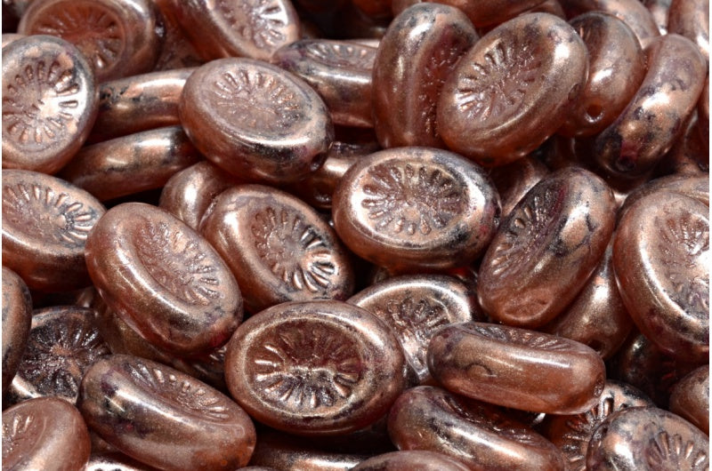 OUTLET 10 克猕猴桃珠,14 x 10 毫米,透明红蛋白石粉红铜溅 (70350-71010-86750),玻璃,捷克共和国