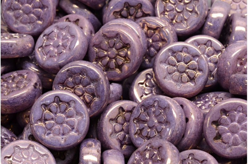 アウトレット 10グラム フラットラウンド ホイール付き 12 x 12 mm ホワイトブロンズ (02010-14415) ガラス チェコ共和国