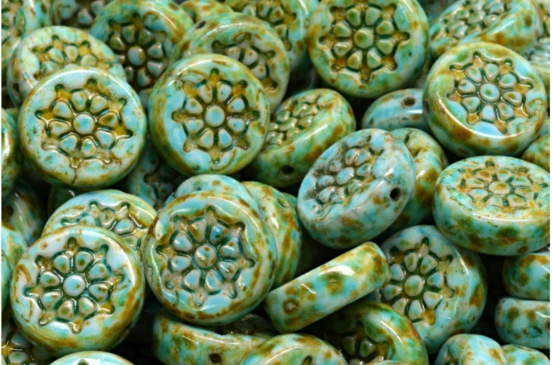 OUTLET 10 克扁圆形船轮,12 x 12 毫米,白色石灰华浅水蓝色 (02010-86800-34308),玻璃,日本