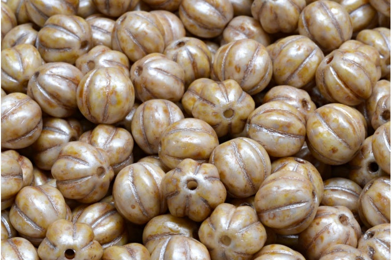 瓜珠,白色奶油色斑点 (02010-65321),玻璃,捷克共和国