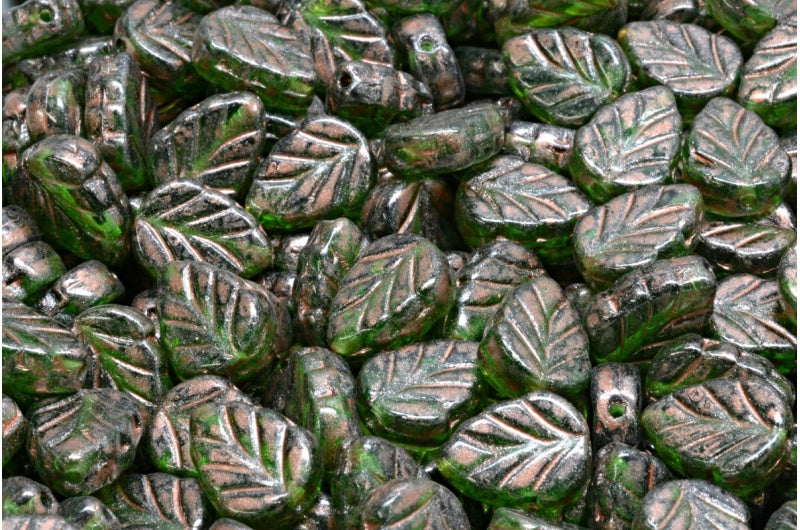 ミントリーフビーズ、エメラルドグリーン 86750 (50120-86750)、ガラス、チェコ共和国