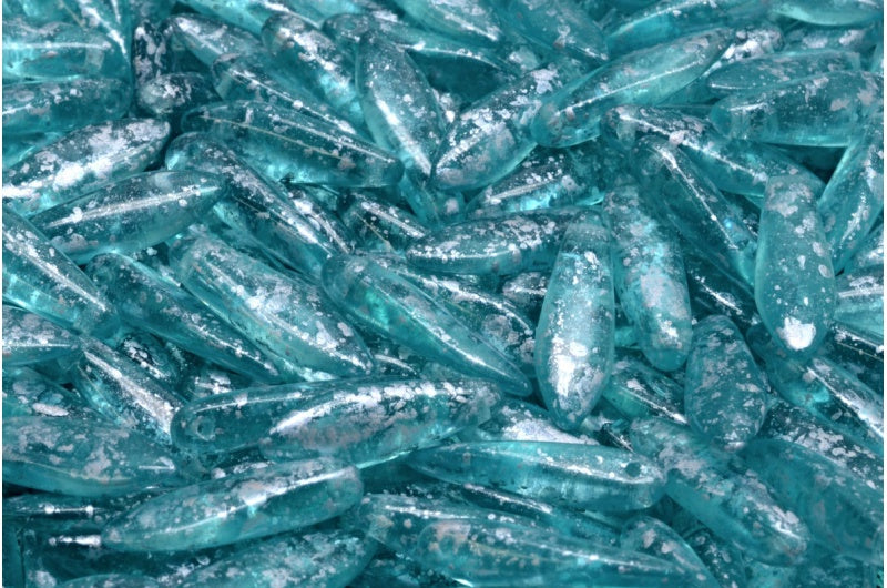 Dagger Beads, Transparent Aqua Silver Splash (60110-94400), Glass, Czech Republic