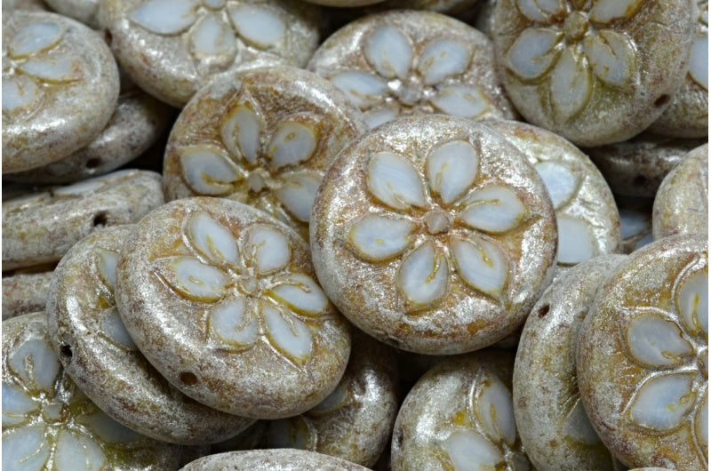 奥特莱斯 10克 桌面切割硬币花珠,18 x 18毫米,浅蓝色石灰华银灰色 (07304-86800-34301),玻璃,捷克共和国