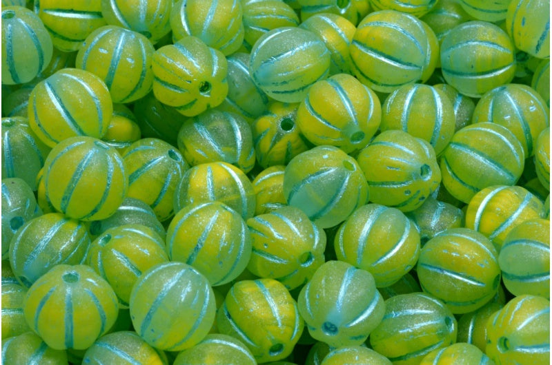 メロンビーズ、イエローブルーライン(R0812-54323)、ガラス、チェコ共和国