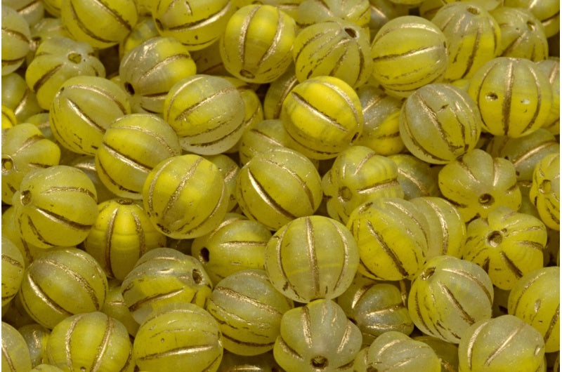 メロンビーズ、イエローゴールドライン(R0812-54302)、ガラス、チェコ共和国