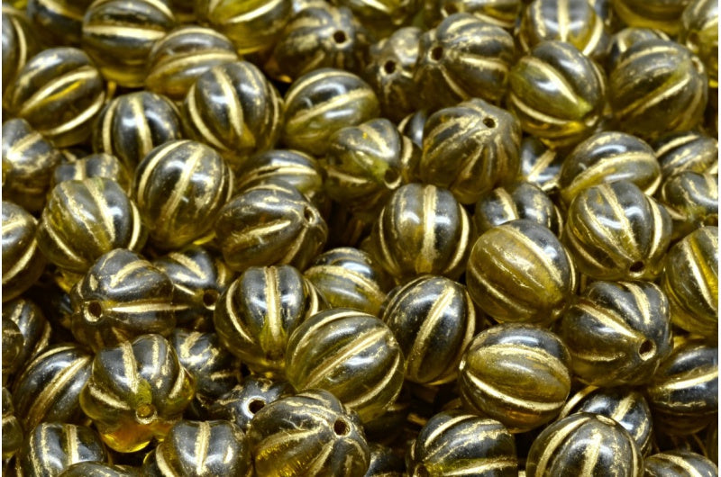 メロンビーズ、ブラックヘマタイト(50316-54302)、ガラス、チェコ共和国