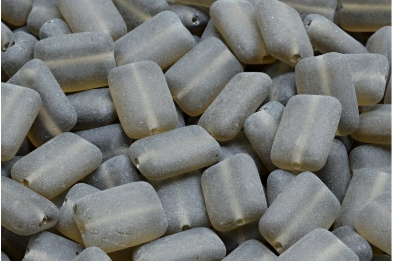 フラット長方形ビーズ、透明グレーマット(40020-84100)、ガラス、チェコ共和国