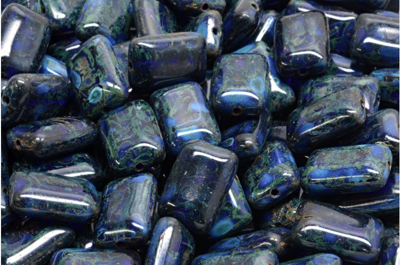 平らな長方形のビーズ、透明な青いトラバーチン(30090-86800)、ガラス、チェコ共和国