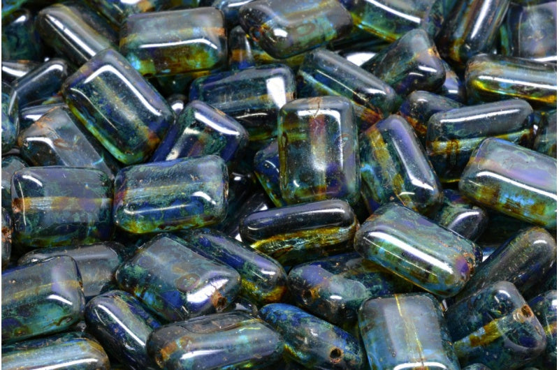 フラット長方形ビーズ、コバルトトラバーチン(30050-86800)、ガラス、チェコ共和国