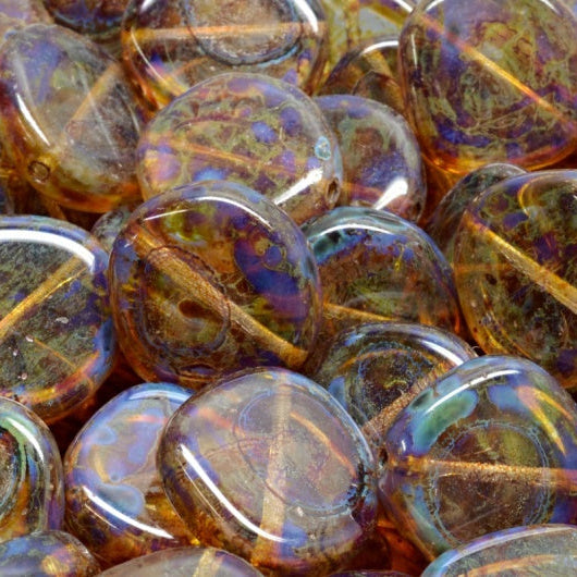 アウトレット 10グラム 8エッジフラットビーズ、15 x 15 mm、透明ライトアメジストトラバーチン(20210-86800)、ガラス、チェコ共和国