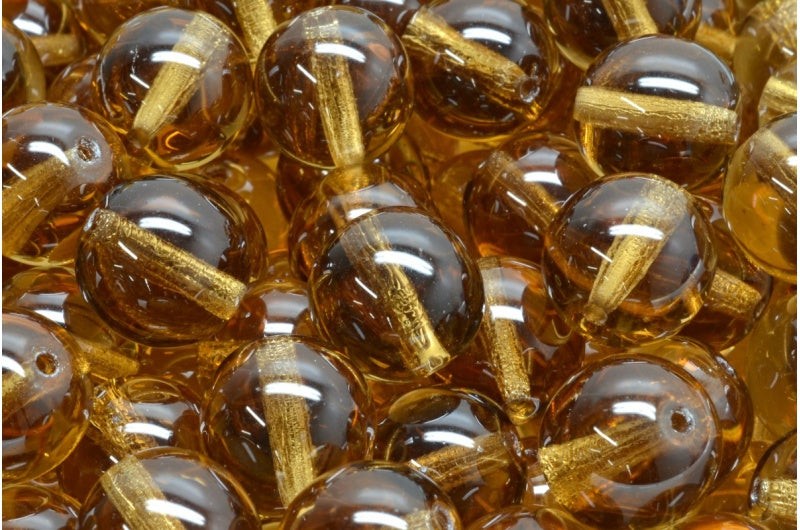 Round Druck Beads, Transparent Brown (10260), Glass, Czech Republic