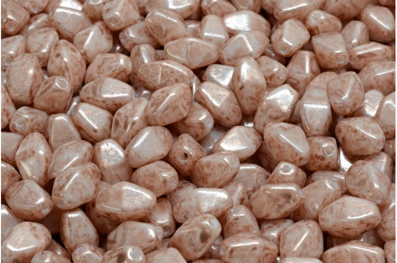 オリーブオーバルプレスガラスビーズ(エッジ付き)、ホワイトオパール 34303 (02020-34303)、ガラス、チェコ共和国