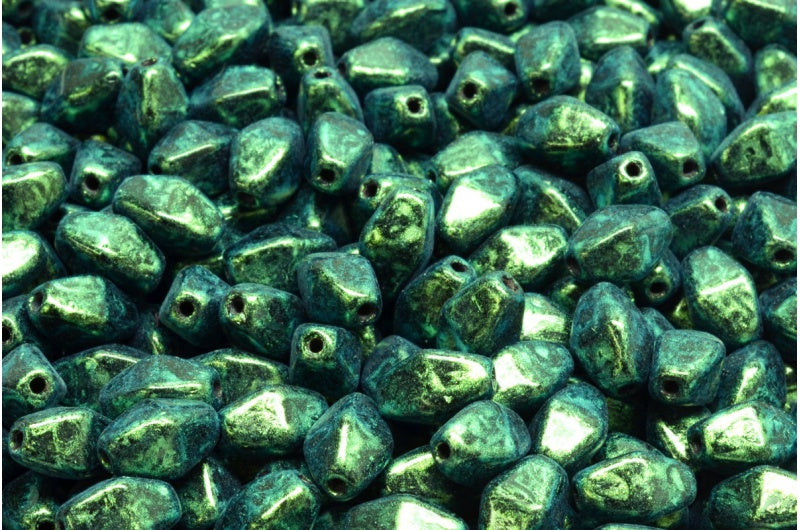 オリーブオーバルプレスガラスビーズ(エッジ付き)、ブラックグリーン虹色(23980-86922)、ガラス、チェコ共和国