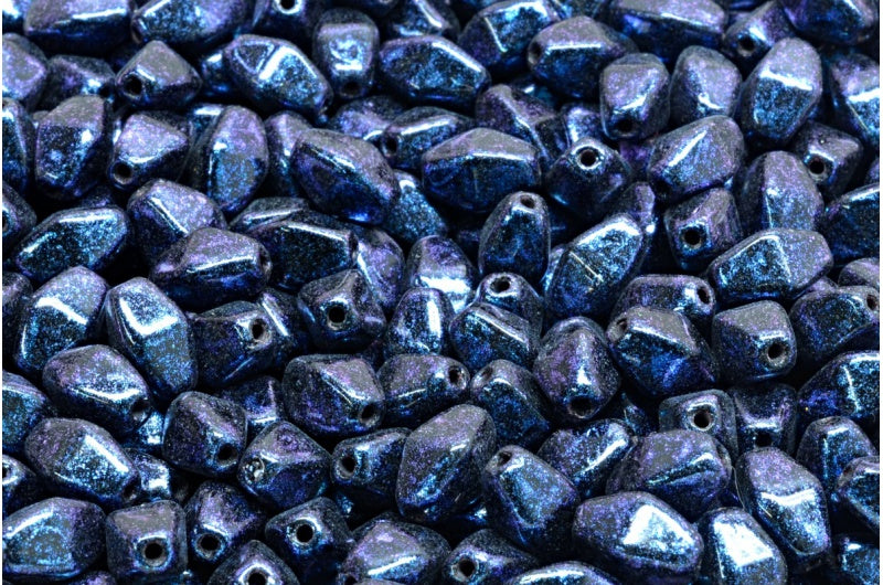 Olive Oval Pressed Glass Beads With Edges, Black Blue Iridiscent (23980-86966), Glass, Czech Republic
