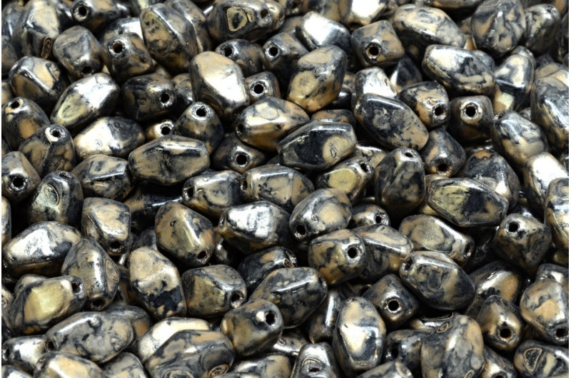 橄榄椭圆形压制玻璃珠带边缘,黑色 86710 (23980-86710),玻璃,捷克共和国