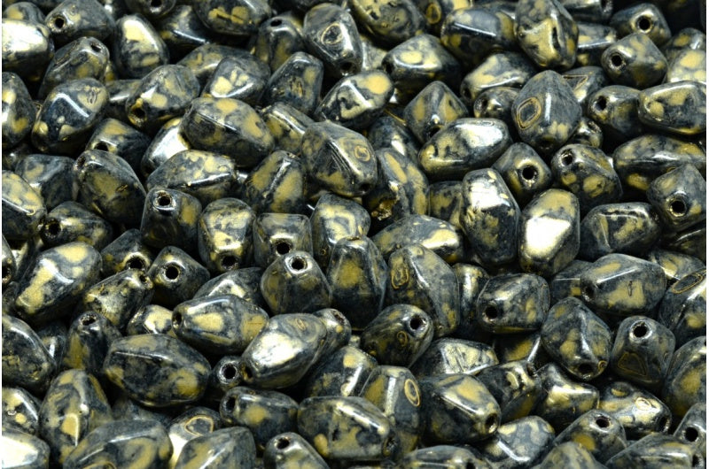 橄榄椭圆形压制玻璃珠带边缘,黑金飞溅(23980-86720),玻璃,捷克共和国