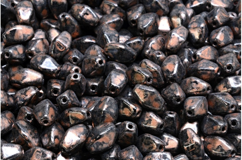 橄榄椭圆形压制玻璃珠带边缘,黑色 86750 (23980-86750),玻璃,捷克共和国