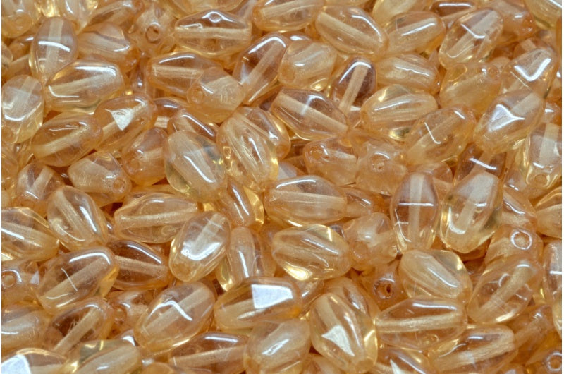 Olive Oval Pressed Glass Beads With Edges, Crystal Luster Brown Full Coated (00030-14413), Glass, Czech Republic