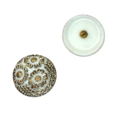 1 pcs Hand Painted Glass Buttons with ornament, size 12 (27 mm), Glass, Czech Republic