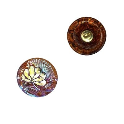 1個 手描きガラスボタン(飾り付き)、サイズ8(18 mm)、ガラス、チェコ共和国