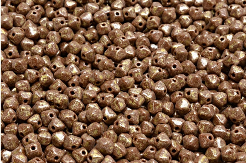 出口 10 克双锥形珠,4 x 4 毫米,棕色不透明浅黄色 (13710-34302),玻璃,捷克共和国