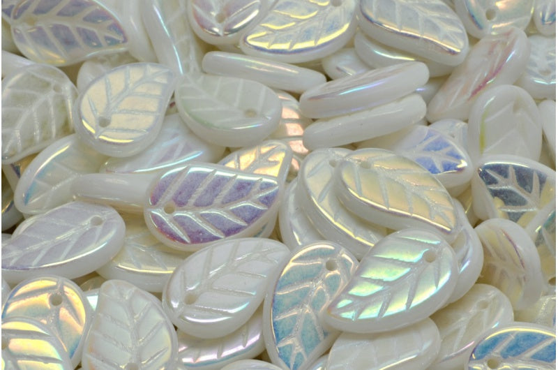 Leaf Pendant Beads, White Ab Full (2X Side) (02010-28703), Glass, Czech Republic