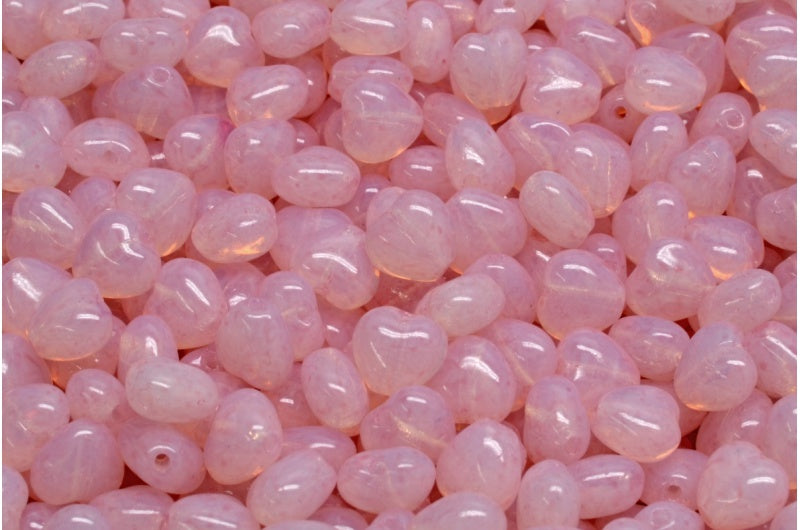 OUTLET 10 grams Heart Beads, 6 x 6 mm, Opal White Light Pink (01000-34304), Glass, Czech Republic