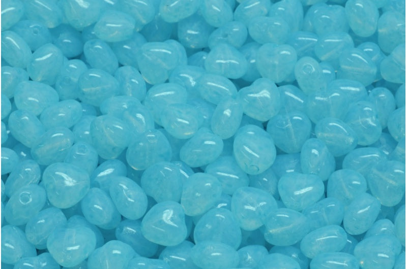 Heart Beads, Opal White Light Aqua Blue (01000-34308), Glass, Czech Republic