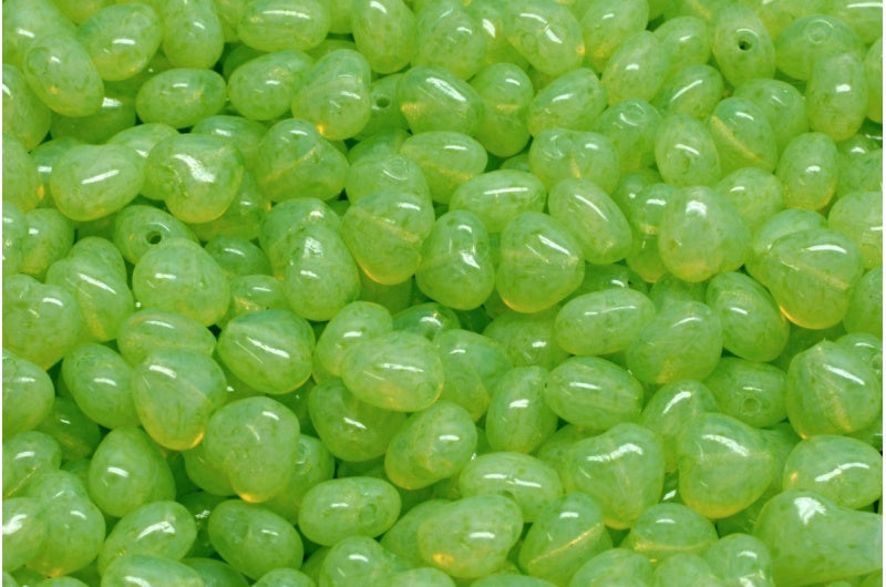 ハートビーズ、オパールホワイトライトグリーン(01000-34310)、ガラス、チェコ共和国