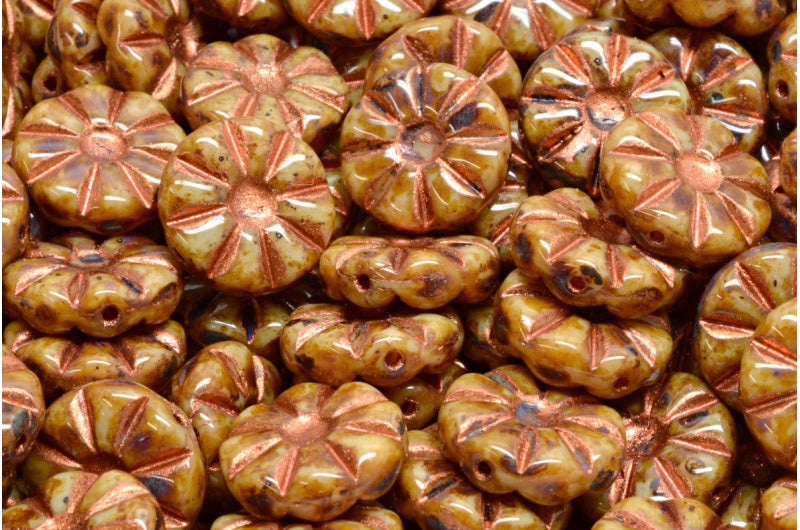 ひまわりビーズ、ヘマタイトトラバーチン銅張り(14400-86800-54319)、ガラス、チェコ共和国