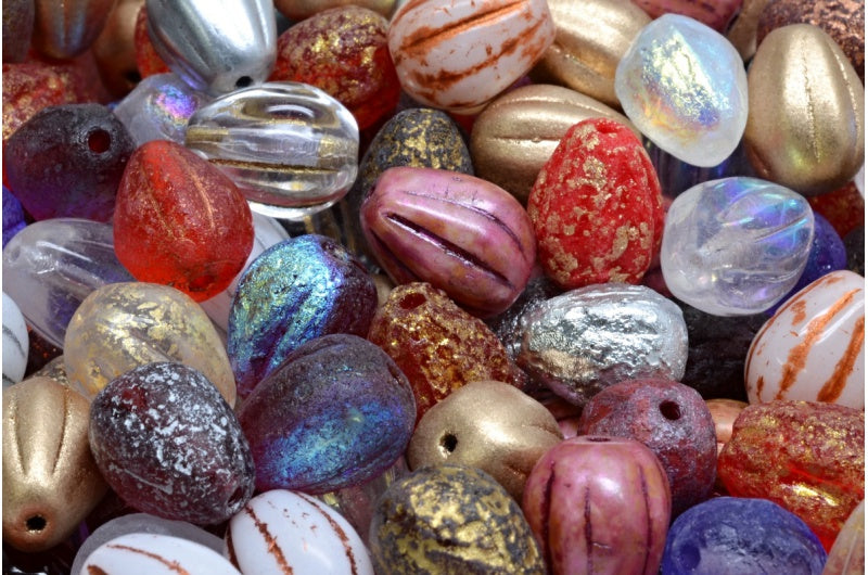 ドロップメロンビーズ、ミックスカラー1個(00001-ミックス)、ガラス、チェコ共和国