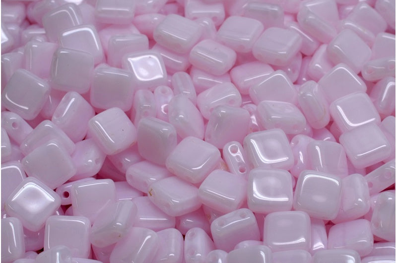 2-Holes Pressed Tile Beads, Opal Pink (71200), Glass, Czech Republic