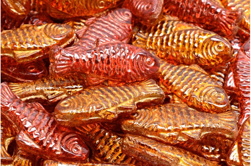 アウトレット 10グラム ビッグフィッシュビーズ、24 x 10 mm、クリスタルゴールドライン 28012 (00030-54302-28012)、ガラス、チェコ共和国