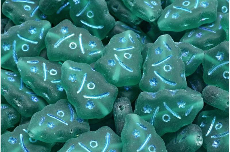 クリスマスツリービーズ、透明グリーンエメラルドABフル(2Xサイド)マット(50720-28703-84100)、ガラス、チェコ共和国