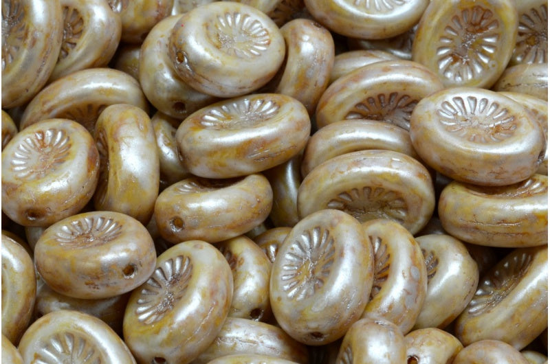 奇异果珠子,白色奶油色光泽斑点(02010-65321),玻璃,捷克共和国