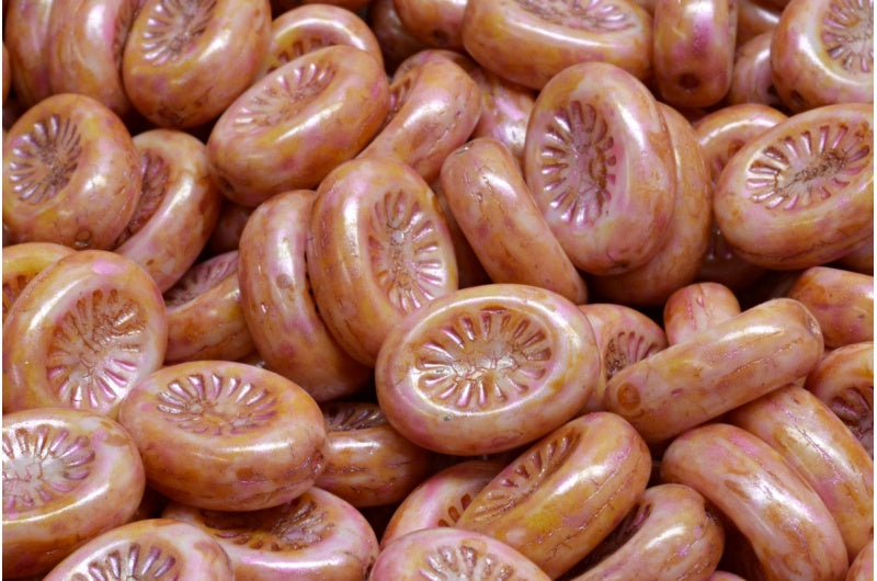 Kiwi Beads, White Pink Beige Luster Spotted (02010-65323), Glass, Czech Republic