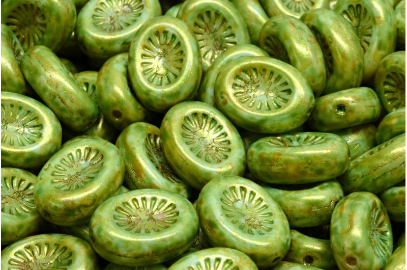 キウイビーズ、白茶色の光沢斑点(02010-65326)、ガラス、チェコ共和国