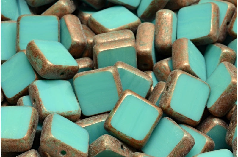 テーブルカットスクエアビーズ、ターコイズ 86750 (63130-86750)、ガラス、チェコ共和国