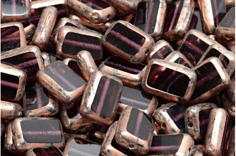 テーブルカット長方形ビーズ、透明アメジスト 86750 (20080-86750)、ガラス、チェコ共和国