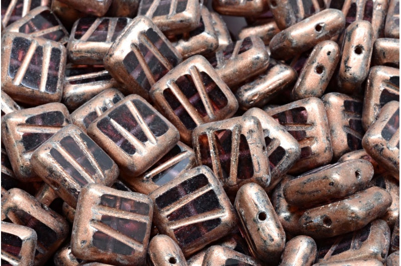 台面切割方形设计珠子,紫水晶 86750 (20060-86750),玻璃,捷克共和国