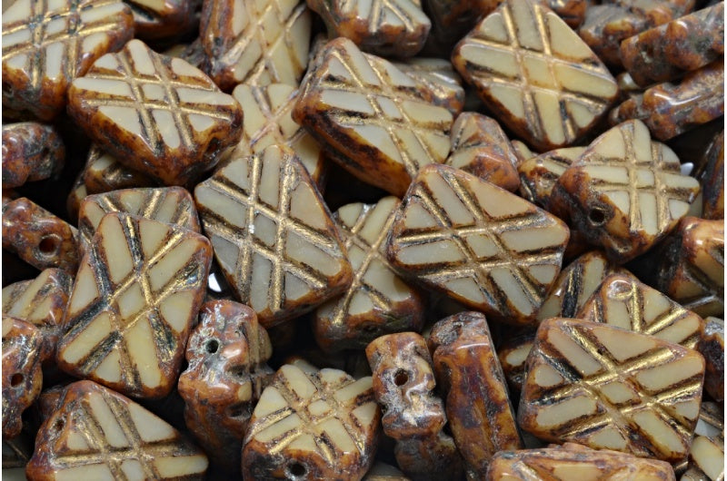 桌面切割设计的矩形珠子,赤铁矿洞石镀金(14400-86800-54302),玻璃,捷克共和国