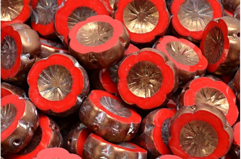 OUTLET 10 grams Table Cut Hawaii Flower Beads, 14 x 14 mm, Opaque Red Bronze (93200-14415), Glass, Czech Republic