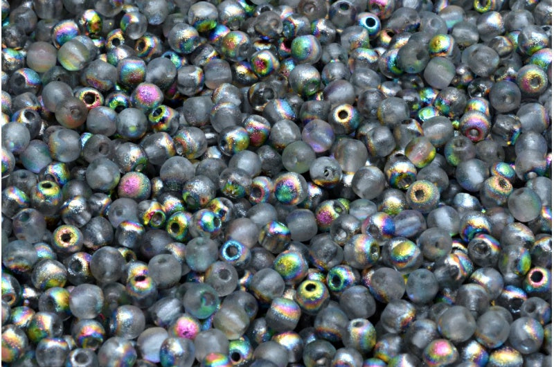 Round Druck Beads, Crystal Etched 28137 (00030-ETCH-28137), Glass, Czech Republic