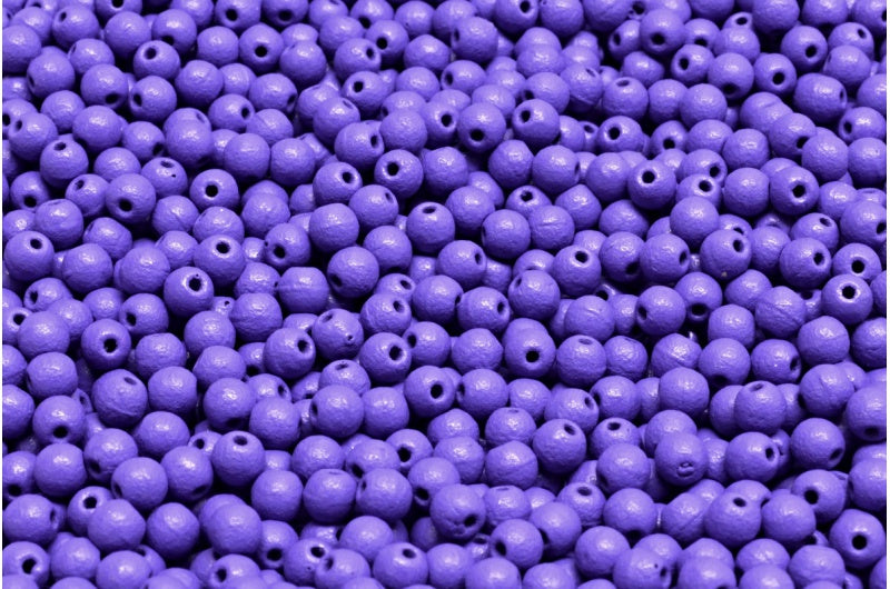 ラウンドドラックビーズ、ホワイトオパールブライトパープルマット(02020-22M15)、ガラス、チェコ共和国