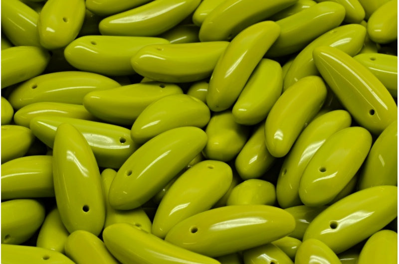 Banana Beads, Opaque Green (53400), Glass, Czech Republic