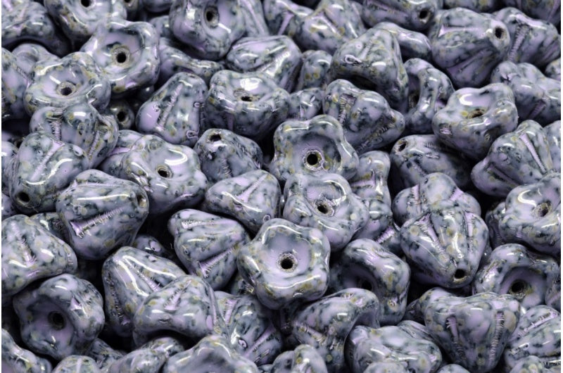 OUTLET 10 grams Bell Flower Beads, 6 x 8 mm, Black Travertin Cold Purple Spotted (23980-86800-33305), Glass, Czech Republic
